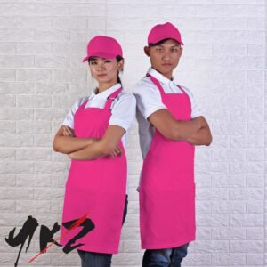 Apron full body fucshia dan topi cap