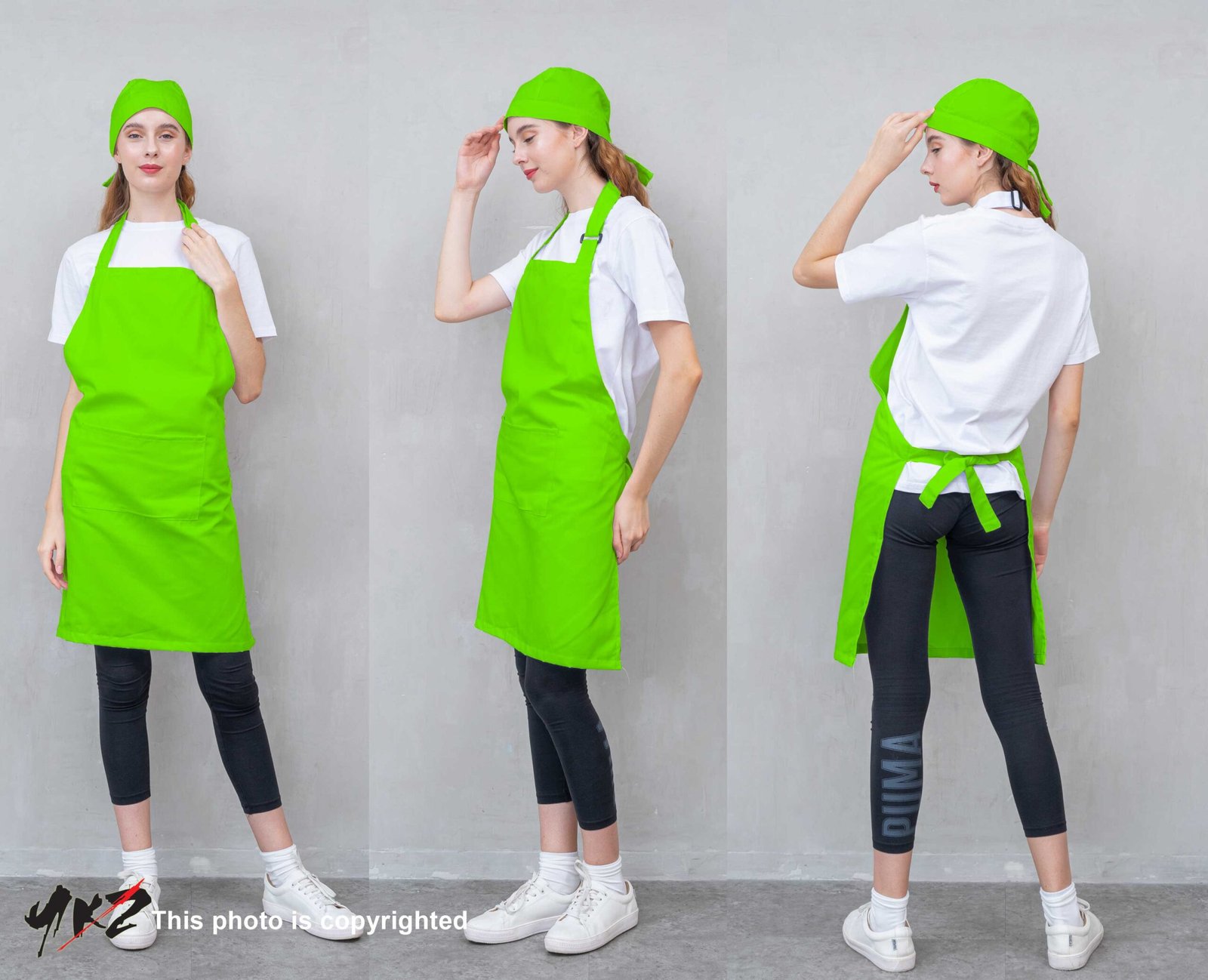 apron polos hijau stabilo apron barista hijau muda topi pirates topi koki chef jepang hijau muda